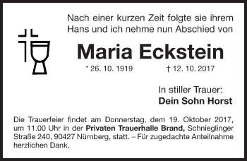 Traueranzeige von Maria Eckstein von Gesamtausgabe Nürnberger Nachrichten/ Nürnberger Ztg.