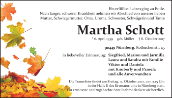 Traueranzeige von Martha Schott von Gesamtausgabe Nürnberger Nachrichten/ Nürnberger Ztg.