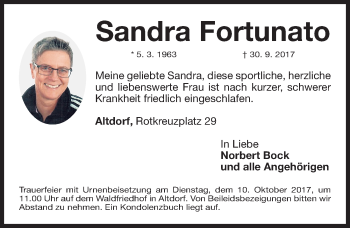 Traueranzeige von Sandra Fortunato von Gesamtausgabe Nürnberger Nachrichten/ Nürnberger Ztg.