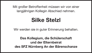 Traueranzeige von Silke Stelzl von Gesamtausgabe Nürnberger Nachrichten/ Nürnberger Ztg.