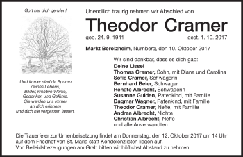 Traueranzeige von Theodor Cramer von Altmühl-Bote Lokal