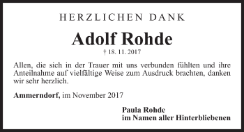 Traueranzeige von Adolf Rohde von Fürther Nachrichten Lokal