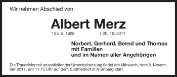 Traueranzeige von Albert Merz von Gesamtausgabe Nürnberger Nachrichten/ Nürnberger Ztg.