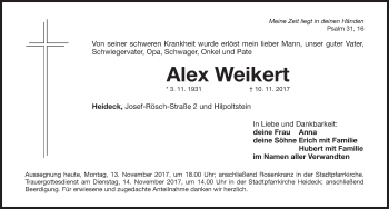 Traueranzeige von Alex Weikert von Roth-Hilpoltsteiner Volkszeitung Lokal