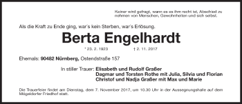 Traueranzeige von Berta Engelhardt von Gesamtausgabe Nürnberger Nachrichten/ Nürnberger Ztg.