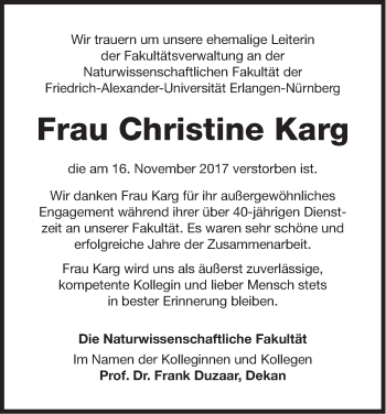 Traueranzeige von Christine Karg von Erlanger Nachrichten Lokal