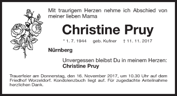 Traueranzeige von Christine Pruy von Gesamtausgabe Nürnberger Nachrichten/ Nürnberger Ztg.