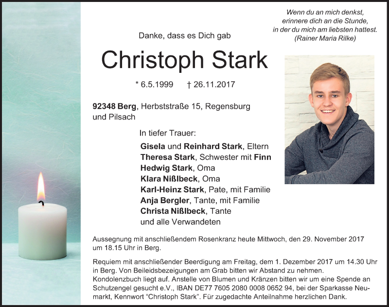  Traueranzeige für Christoph Stark vom 29.11.2017 aus Neumarkter Nachrichten Lokal
