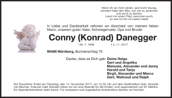 Traueranzeige von Conny  Danegger von Gesamtausgabe Nürnberger Nachrichten/ Nürnberger Ztg.