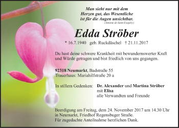 Traueranzeige von Edda Ströber von Neumarkter Nachrichten Lokal