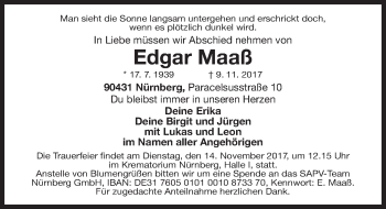 Traueranzeige von Edgar Maaß von Gesamtausgabe Nürnberger Nachrichten/ Nürnberger Ztg.
