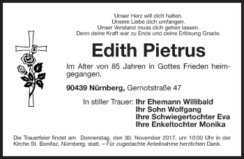 Traueranzeige von Edith Pietrus von Gesamtausgabe Nürnberger Nachrichten/ Nürnberger Ztg.