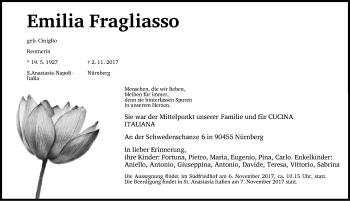 Traueranzeige von Emilia Fragliasso von Schwabach