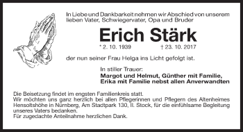 Traueranzeige von Erich Stärk von Gesamtausgabe Nürnberger Nachrichten/ Nürnberger Ztg.