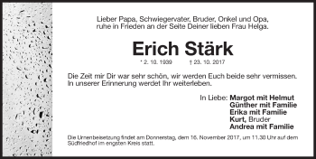 Traueranzeige von Erich Stärk von Gesamtausgabe Nürnberger Nachrichten/ Nürnberger Ztg.