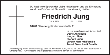 Traueranzeige von Friedrich Jung von Gesamtausgabe Nürnberger Nachrichten/ Nürnberger Ztg.
