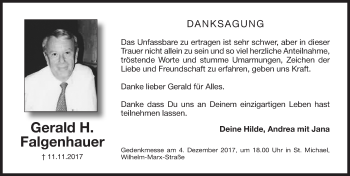 Traueranzeige von Gerald Falgenhauer von Gesamtausgabe Nürnberger Nachrichten/ Nürnberger Ztg.