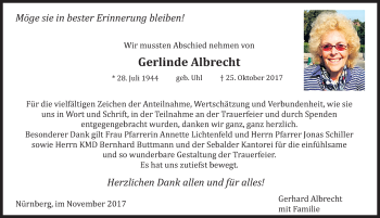 Traueranzeige von Gerlinde Albrecht von Gesamtausgabe Nürnberger Nachrichten/ Nürnberger Ztg.