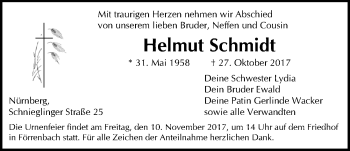 Traueranzeige von Helmut Schmidt von Gesamtausgabe Nürnberger Nachrichten/ Nürnberger Ztg.