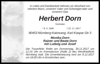 Traueranzeige von Herbert Dorn von Gesamtausgabe Nürnberger Nachrichten/ Nürnberger Ztg.