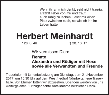 Traueranzeige von Herbert Meinhardt von Gesamtausgabe Nürnberger Nachrichten/ Nürnberger Ztg.