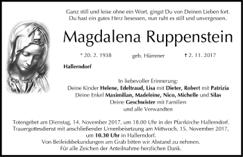 Traueranzeige von Magdalena Ruppenstein von Nordbayerische Nachrichten Forchheim Lokal