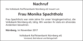 Traueranzeige von Monika Spachtholz von Gesamtausgabe Nürnberger Nachrichten/ Nürnberger Ztg.