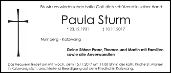 Traueranzeige von Paula Sturm von Schwabach
