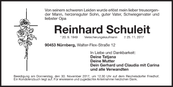 Traueranzeige von Reinhard Schuleit von Gesamtausgabe Nürnberger Nachrichten/ Nürnberger Ztg.