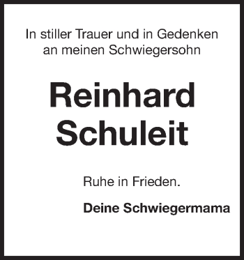 Traueranzeige von Reinhard Schuleit von Gesamtausgabe Nürnberger Nachrichten/ Nürnberger Ztg.