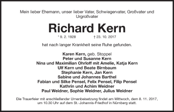 Traueranzeige von Richard Kern von Gesamtausgabe Nürnberger Nachrichten/ Nürnberger Ztg.