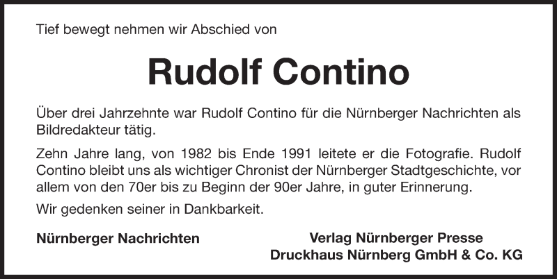  Traueranzeige für Rudolf Contino vom 08.11.2017 aus Gesamtausgabe Nürnberger Nachrichten/ Nürnberger Ztg.