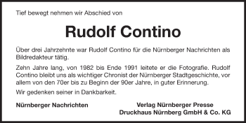 Traueranzeige von Rudolf Contino von Gesamtausgabe Nürnberger Nachrichten/ Nürnberger Ztg.