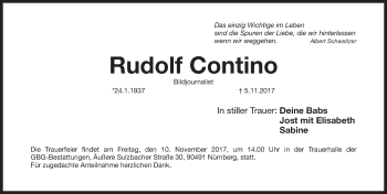 Traueranzeige von Rudolf Contino von Gesamtausgabe Nürnberger Nachrichten/ Nürnberger Ztg.