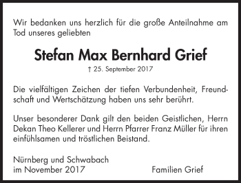 Traueranzeige von Stefan Max Bernhard Grief von Gesamtausgabe Nürnberger Nachrichten/ Nürnberger Ztg.
