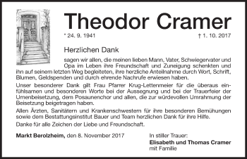 Traueranzeige von Theodor Cramer von Altmühl-Bote Lokal
