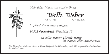 Traueranzeige von Willi Weber von Gesamtausgabe Nürnberger Nachrichten/ Nürnberger Ztg.