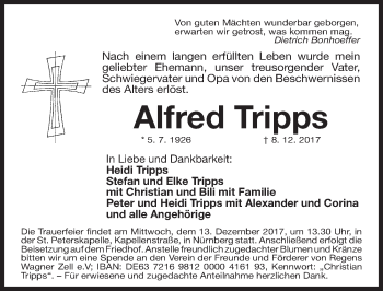 Traueranzeige von Alfred Tripps von Gesamtausgabe Nürnberger Nachrichten/ Nürnberger Ztg.