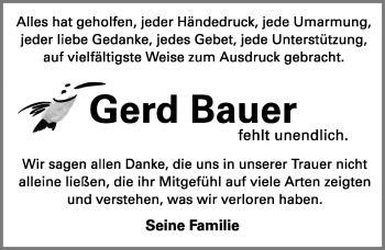 Traueranzeige von Gerd Bauer von Gesamtausgabe Nürnberger Nachrichten/ Nürnberger Ztg.