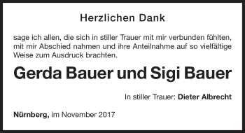 Traueranzeige von Gerda und Sigi Bauer von Gesamtausgabe Nürnberger Nachrichten/ Nürnberger Ztg.