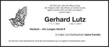 Traueranzeige von Gerhard Lutz von Roth-Hilpoltsteiner Volkszeitung Lokal