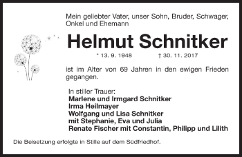 Traueranzeige von Helmut Schnitker von Gesamtausgabe Nürnberger Nachrichten/ Nürnberger Ztg.