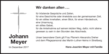 Traueranzeige von Johann Meyer von Gesamtausgabe Nürnberger Nachrichten/ Nürnberger Ztg.