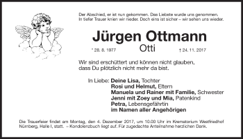 Traueranzeige von Jürgen Ottmann von Gesamtausgabe Nürnberger Nachrichten/ Nürnberger Ztg.