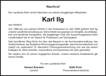 Traueranzeige von Karl Ilg von Roth-Hilpoltsteiner Volkszeitung Lokal