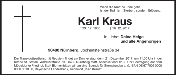 Traueranzeige von Karl Kraus von Gesamtausgabe Nürnberger Nachrichten/ Nürnberger Ztg.