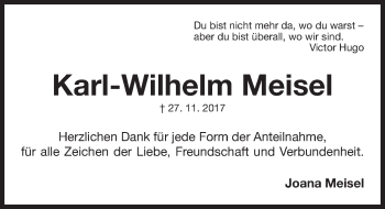 Traueranzeige von Karl-Wilhelm Meisel von Gesamtausgabe Nürnberger Nachrichten/ Nürnberger Ztg.