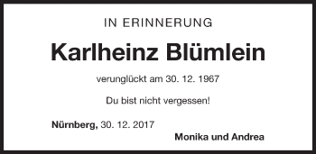 Traueranzeige von Karlheinz Blümlein von Gesamtausgabe Nürnberger Nachrichten/ Nürnberger Ztg.