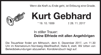 Traueranzeige von Kurt Gebhard von Gesamtausgabe Nürnberger Nachrichten/ Nürnberger Ztg.