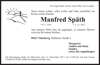 Traueranzeige von Manfred Späth von Gesamtausgabe Nürnberger Nachrichten/ Nürnberger Ztg.